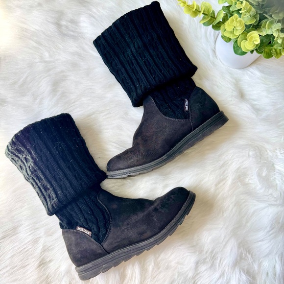 Muk Luks Kelby Black Knit Cuff Faux Suede Cozy Fold-Over Ankle Boots Size 8 - Picture 3 of 11